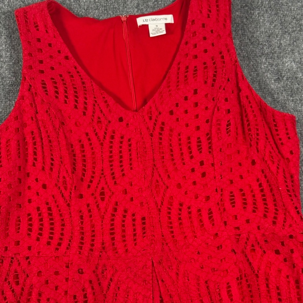 Liz Claiborne Red Lace Dress Sleeveless V Neck Party Cocktail 16 Retro Chic Love